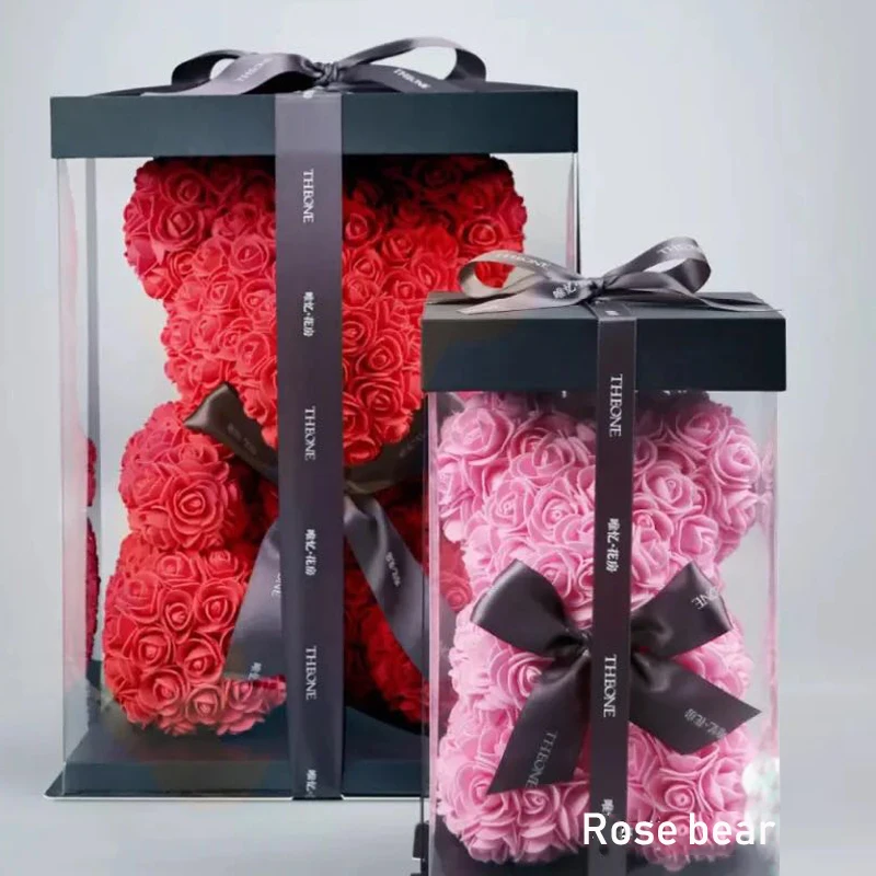 

Dropshipping 40cm Teddy Bear of Rose Artificial Flowers PE Rose Bear for Women Valentines Wedding Christmas Gift Box Home Decor