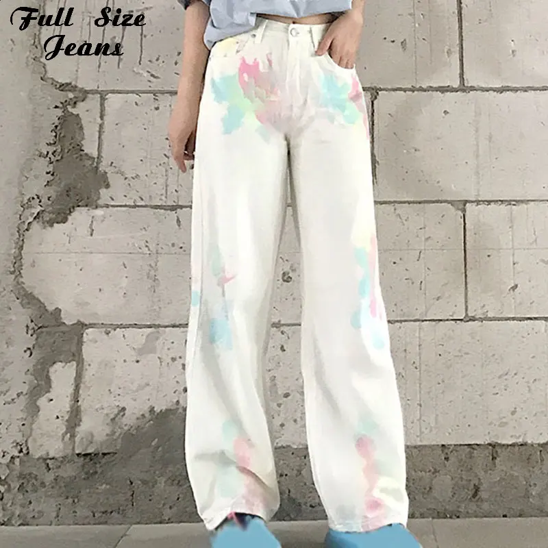 

Tie-dye pattern women's wide-leg pants Korean fashion 2021 mom jeans Harajuku shopping casual loose pants 4xl 5xl