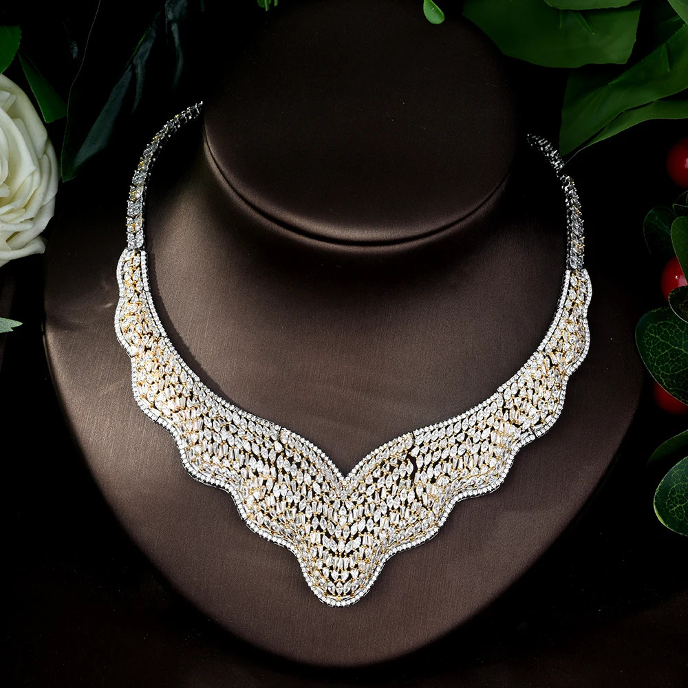 HIBRIDE роскошный двойной тон женский свадебный комплект ювелирных изделий из