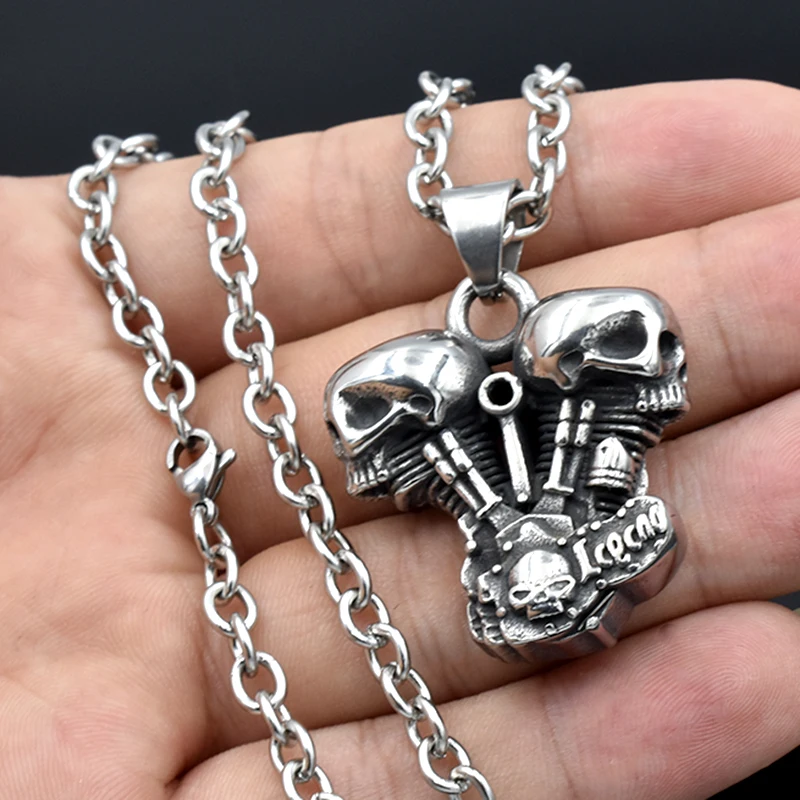 Цепочка мужская с подвеской в виде локомотивного двигателя из нержавеющей