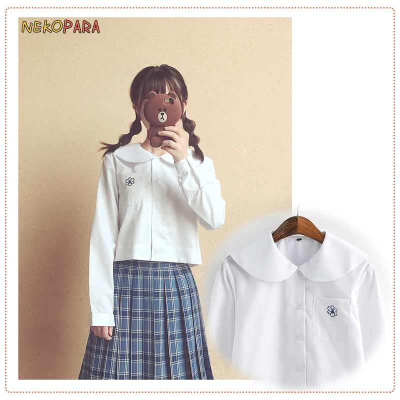 Милая школьная форма в японском стиле для девочек белая блузка с длинными