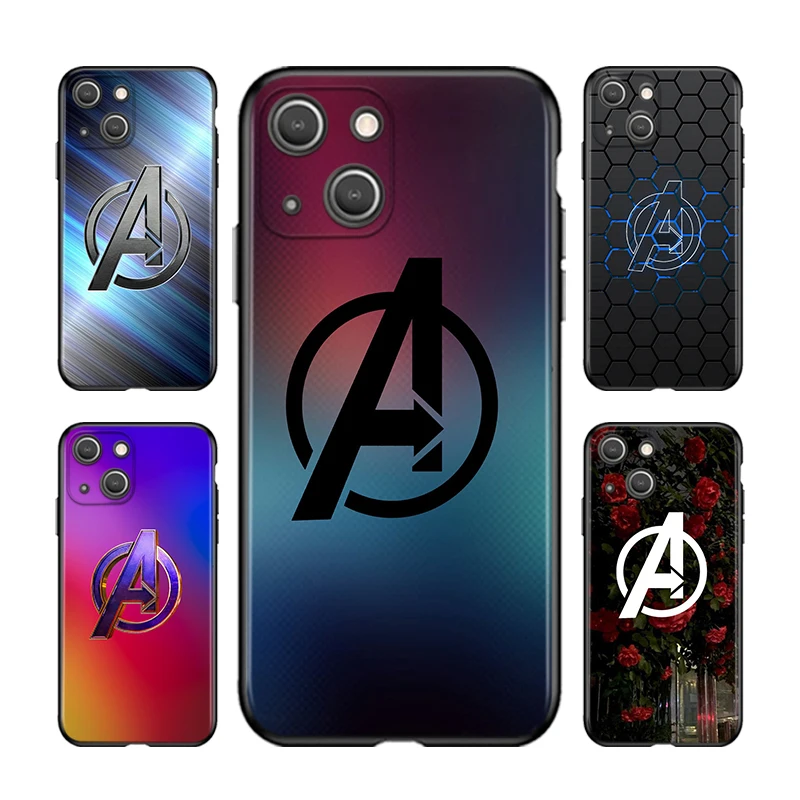 

Marvel Avengers Logo Marble For Apple iPhone 13 12 11 mini 8 7 6S 6 5 5S XS XR X SE 2020 Pro Max Plus Black Soft Phone Case