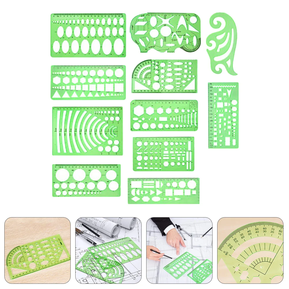 

11 шт. зеленые пластиковые канцелярские товары измерительная линейка Шаблон Линейка школьные принадлежности