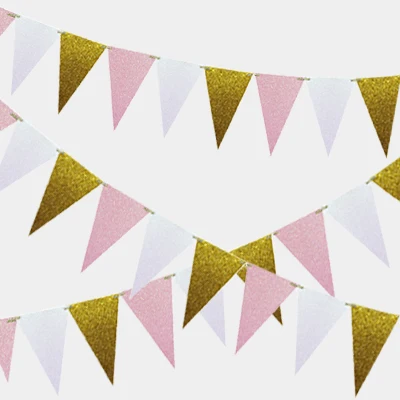 3 м 15 флагов Розовый Золотой баннер флаги на день рождения искусственные вымпелы