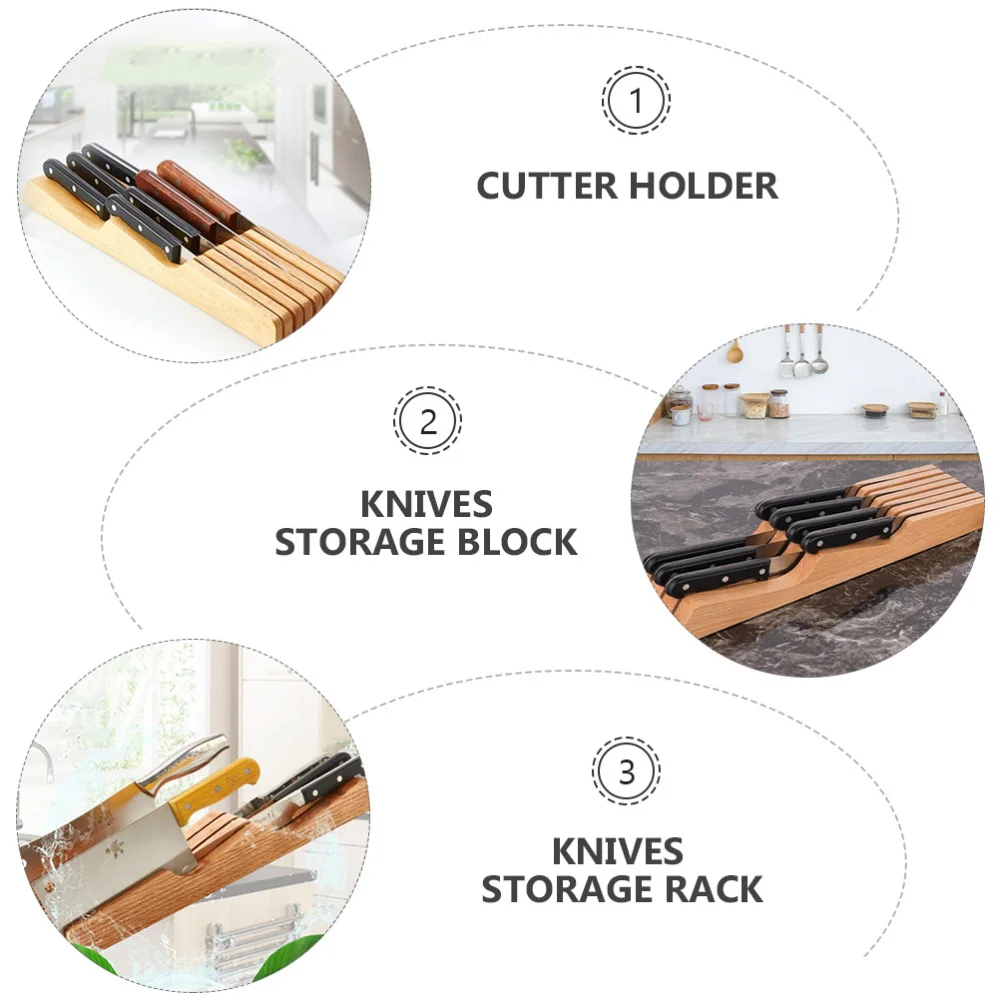

1pc Drawer Knives Block Holder Household Kitchen Cutter Storage Rack (Khaki)