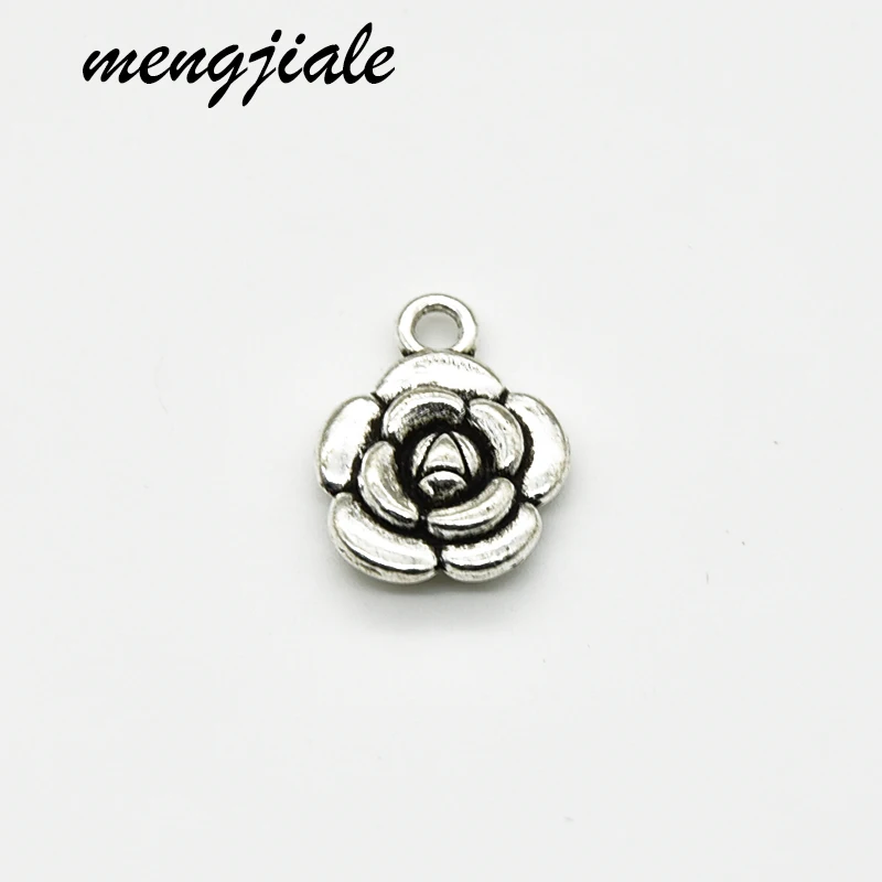

16pcs Antique Silver Color Glossy Rose Flower Charms DIY jewelry bracelet accessories making 16x12mm