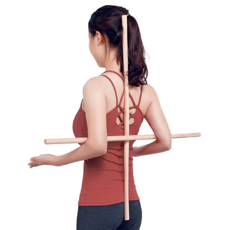 

2PCS Yoga Sticks Stretching Tool Straps Posture Correction Wooden Sticks with Stick Buckle Humpback Correction Stick for Women