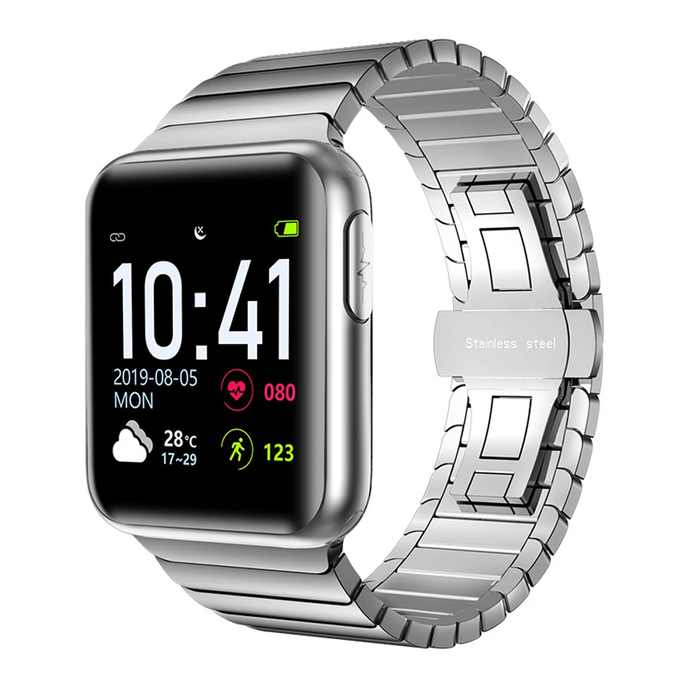 Silver Silver Steel2 ECG PPG SPO2 Smart Band Watch Men Blood Pressure Oxygen Heart Rate Monitor Smartwatch Women Waterproof for Android IOS Xiaomi - Цвет: Silver Silver Steel2