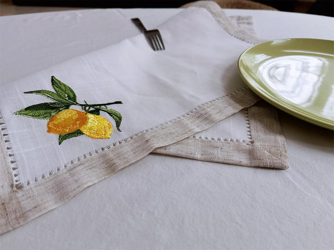 Practical &amp Versatile Napkin with Handmade Hemstitch Elegant Linen Look Table Decoration Lemon Embroidery | Дом и сад