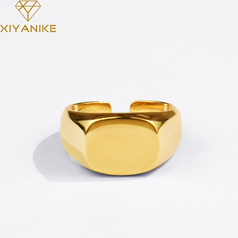 

GoldriaE 925 Sterling Silver Square Flat Smooth Ring Female Fashion Adjustable Simple Refinement Open Jewelry Dropshipping Gift