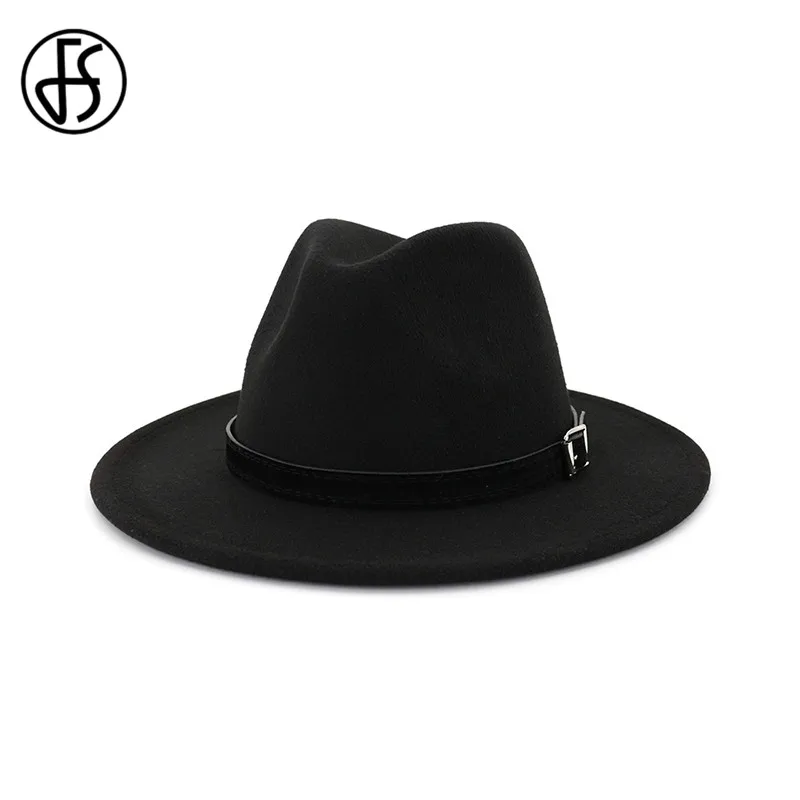 FS Для мужчин женщин белая фетровая шляпка шерстяная шляпа с широкими полями