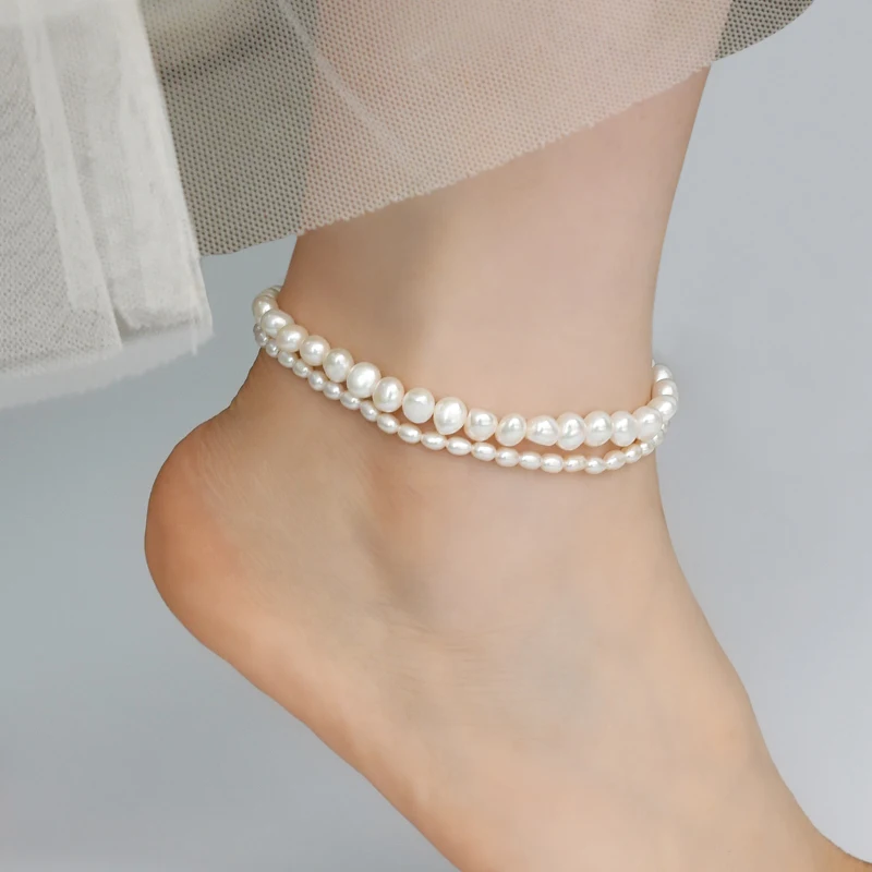 

ASHIQI Natural Freshwater Pearl Anklet Elastic Chain Anklet Beach Anklet Bracelet Jewelry Ladies' New Fashion 2021