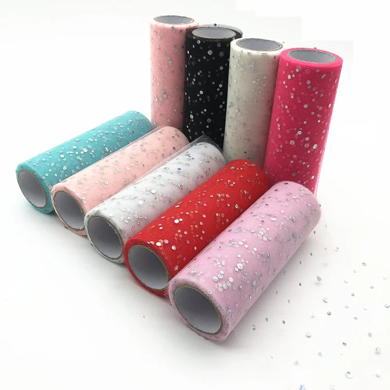 

15cm 10yards Sequins Tulle Roll Spool Glitter Tutu Skirt Wedding Supplies Marriage Decor Sequin Laser Baby Shower Party Supplies