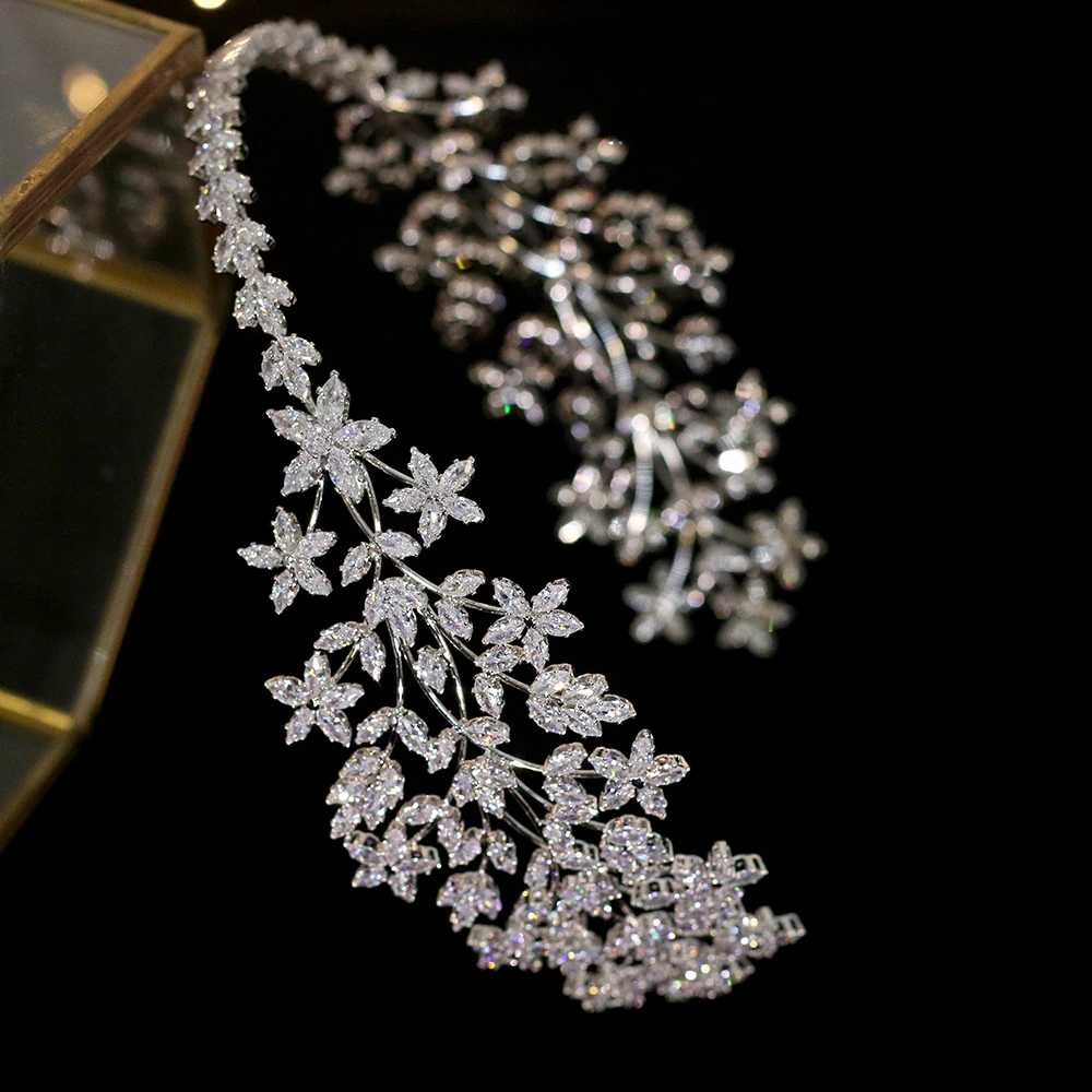 Luxury wedding hair band wedding hair accessories silver bride crystal headdress handmade ethnic headdress zirconia crown