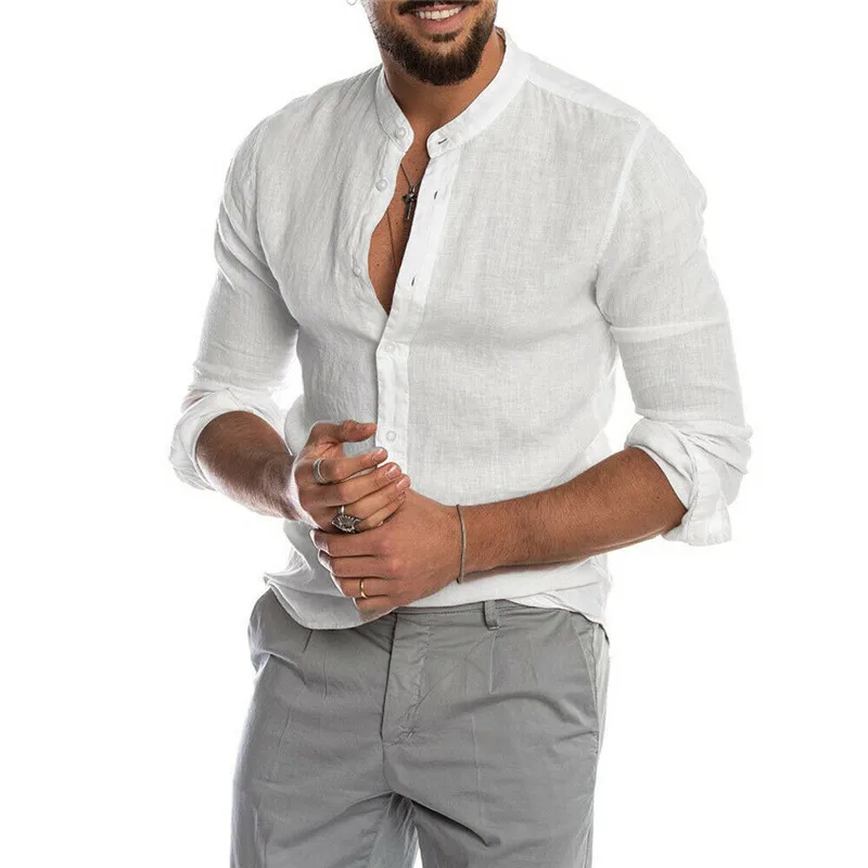 Новинка однотонные хлопковые повседневные рубашки рубашка с V образным вырезом