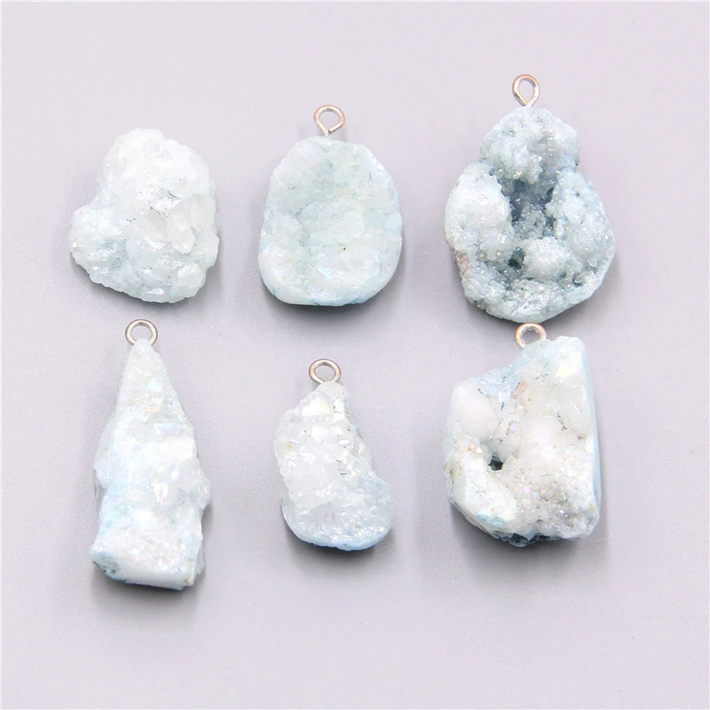 Women's Blue Natural agates Druzy Stone Pendant natural Pendulum Natural Stone Pendant Necklace drusy pendant jewelry crystal
