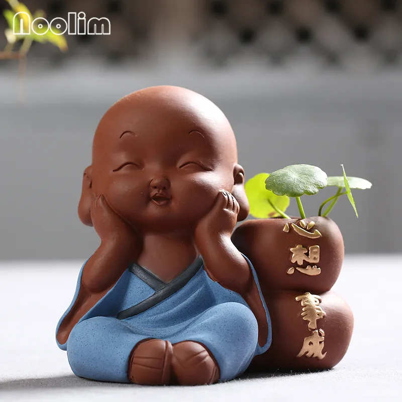 Фиолетовый Глиняный мини маленький монах цветочный горшок чай домашний декор