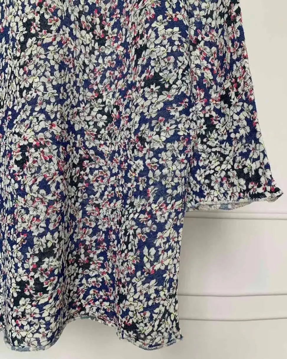 

100% Linen 2021 Early Spring V-neck Three-quarter Sleeves Three Kinds of Floral Print Thin Knit Pullover Loose Casual Sweater