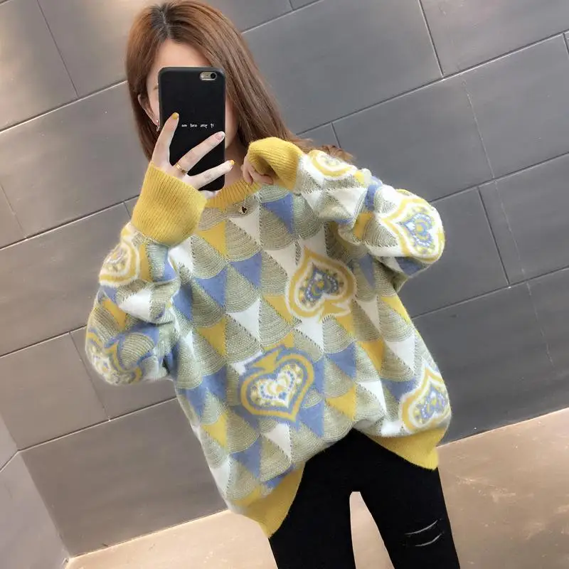 Early autumn wear net red top 2019 new large size sweater women's and winter loose base outer Женская одежда