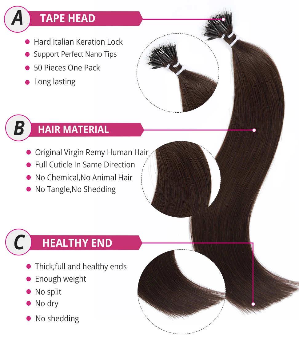 LuxyBeauty нано-наращивание волос Remy Micro#2 темный коричневый 1"-22" Кольцо Нано бусина волосы микро звено наращивание волос