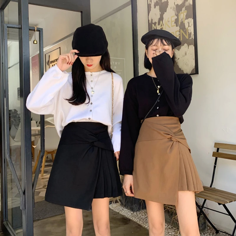 

preppy style fashion brand temperament mini-skirts Women's Clothing asymmetrical black new summer High waist Korean women skirt