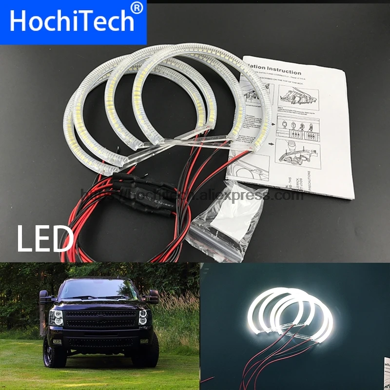 HochiTech Ultra bright White Halo Light car smd LED Angel Eyes Halo ring Kit Day Light for 2007-2014 GMC Sierra 1500 2500 3500
