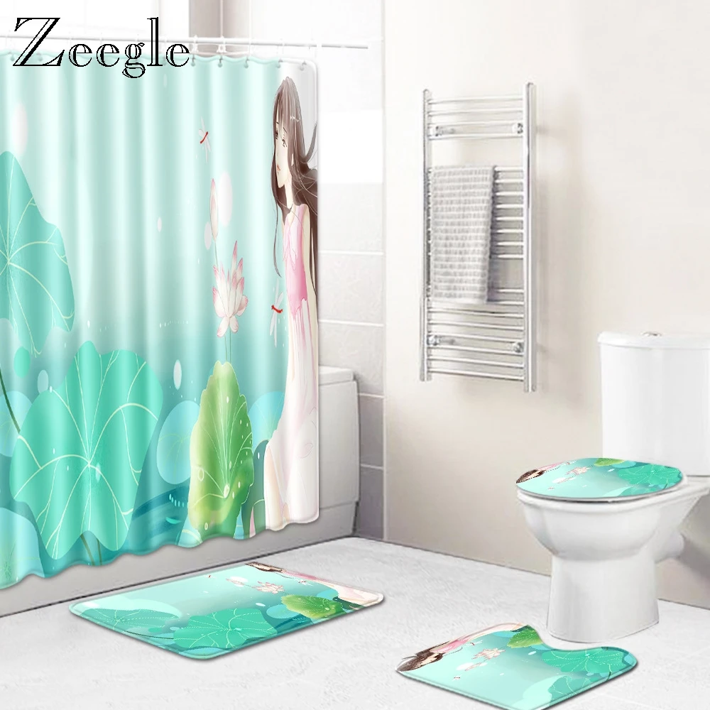 Набор моющихся ковриков для ванны Zeegle с занавеской душа набор из 4 фланелевый