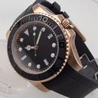 Мужские часы с автоматическим сапфировым стеклом, розовое золото, черный циферблат, дата, PT5000NH35Miyota 8215, мужские часы с резиновым ремешком, дата, керамический светильник, 40 мм