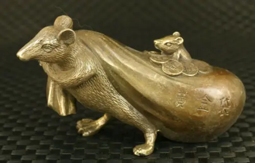 

Китайская старинная бронзовая ручная литая статуя Фортуны мыши Домашняя Декоративная скульптура