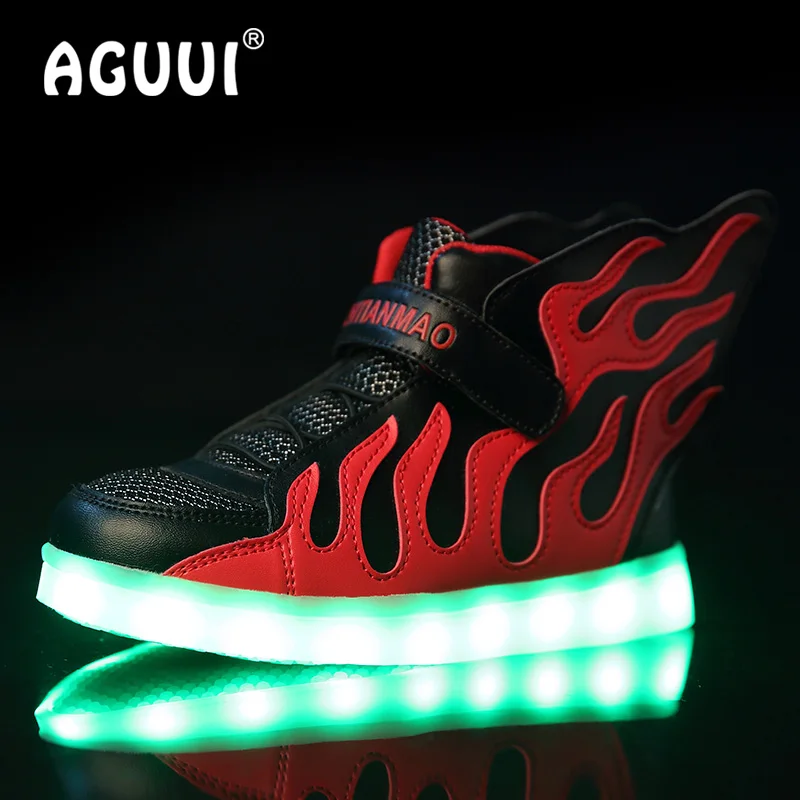 Children Led Luminous Shoes with Flame Wings Boys&ampGirls High Top Sports Shoe USB Charging Glowing Sneaker Size 25-37 | Детская одежда