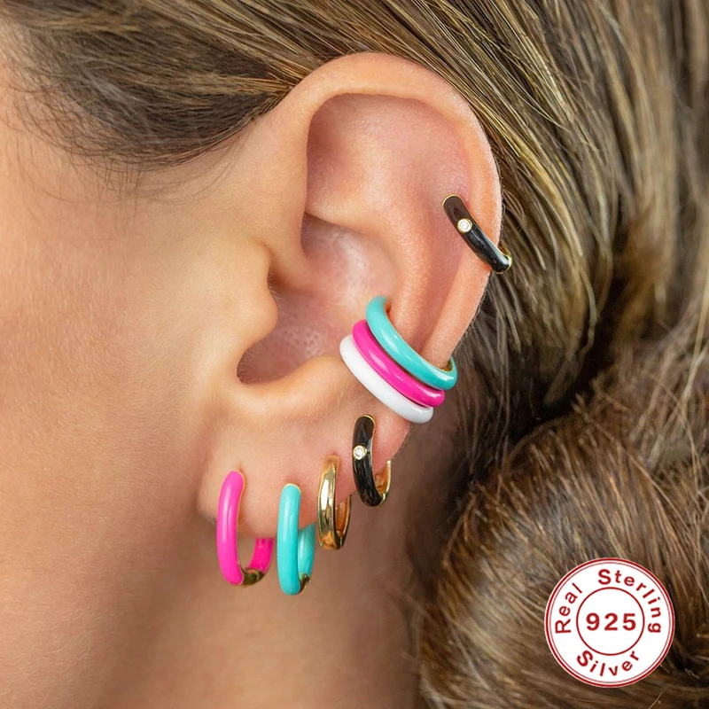 

Aide 925 Silver Earrings Colorful Sterling S925 Plata Piercing Stud Ear Ring With Zircon Dripping Oil Craft Women 2021 Trend