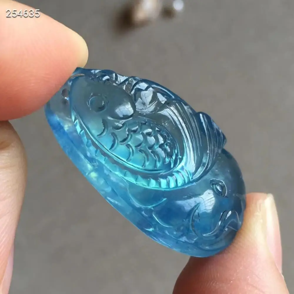 Натуральный Синий аквамарин кулон женский мужской подарок любви рыба резная