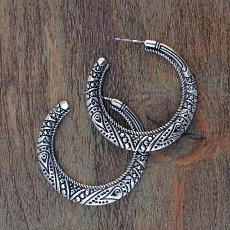 Vintage Tibetan Silver Gold Hoop Earrings Women Retro Indian Bollywood Jewelry | Украшения и аксессуары