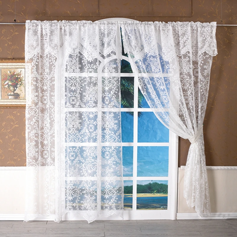 

Retro style Striped White Half Curtain Lace Embroidered Coffee Half Curtain For Bar Kitchen Door Christmas Decor Tulle Curtain
