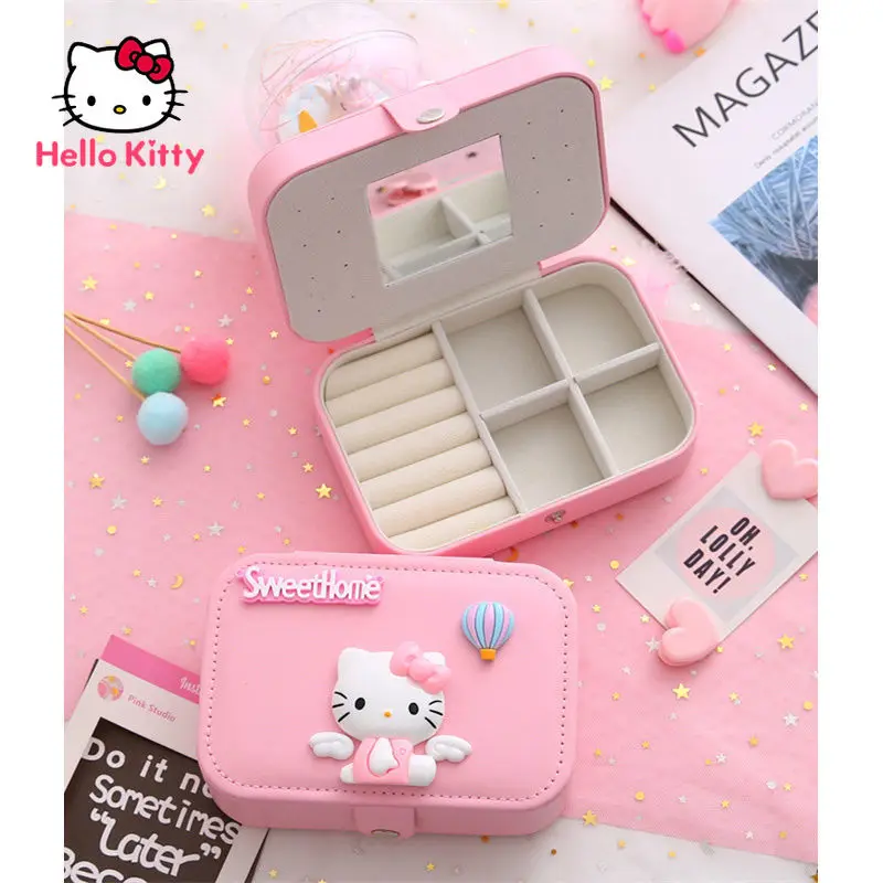 

Портативная шкатулка для ювелирных изделий Hello Kitty с изображением мультяшной принцессы, шкатулка для хранения ювелирных изделий, серег, оже...