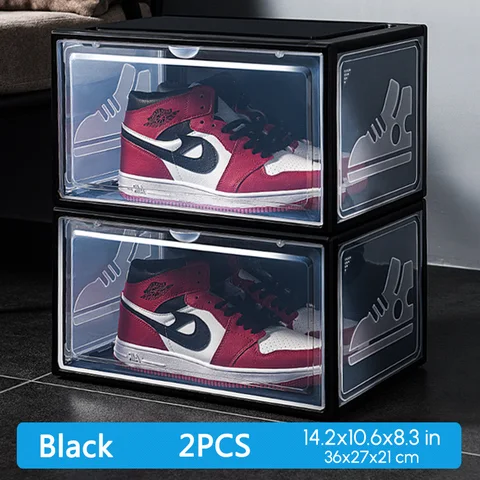 Прозрачный контейнер для обуви для кроссовок, 2 шт., пыленепроницаемый контейнер для хранения, Штабелируемый Шкаф Для Обуви с высоким верхом, пыленепроницаемый Органайзер AJ для обуви, стойка для обуви