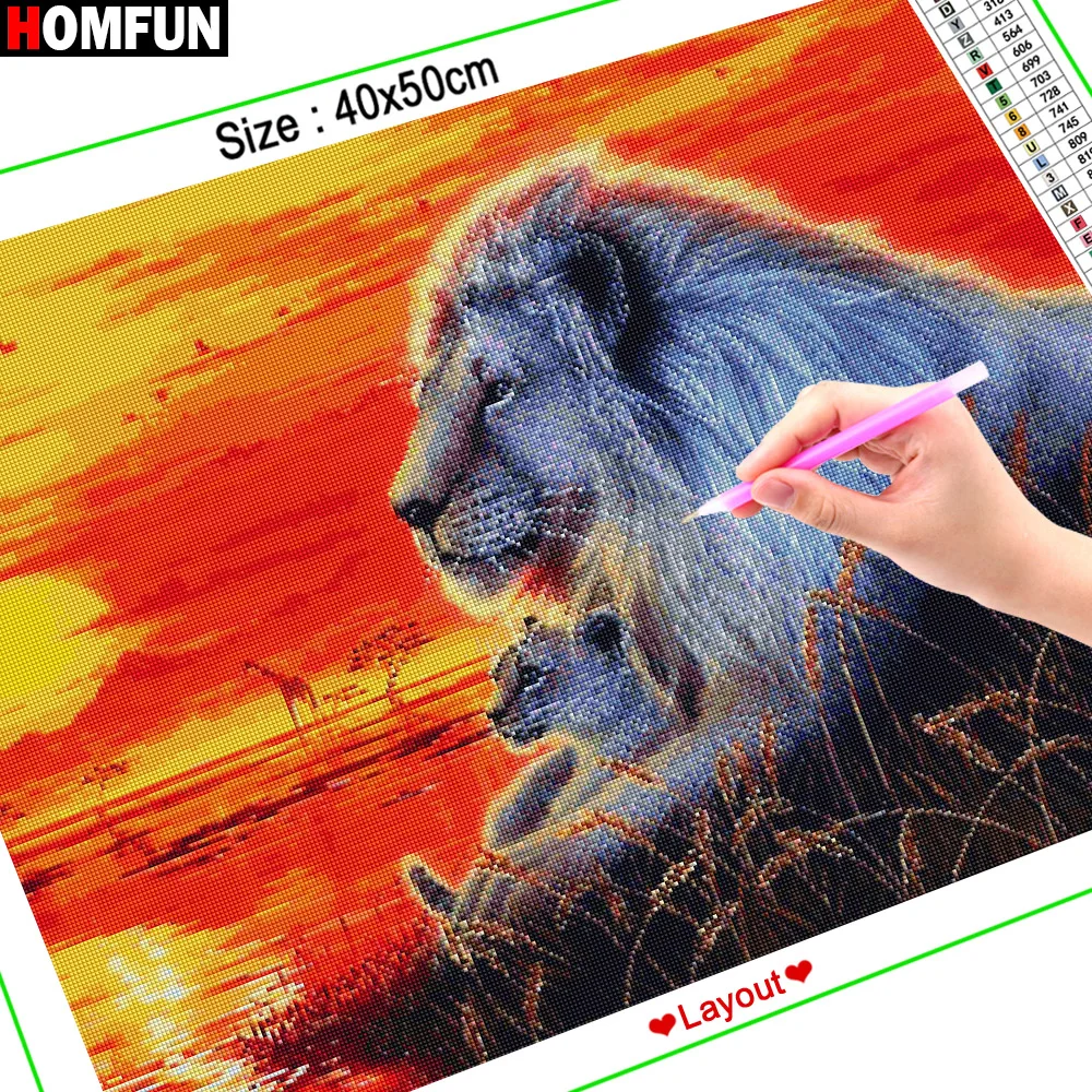 HOMFUN Full Diamond &quotAnimal lion sunset&quot DIY 5D Painting Cross Stitch Home Decor Picture Of Rhinestone Handmade A27302 | Дом и сад
