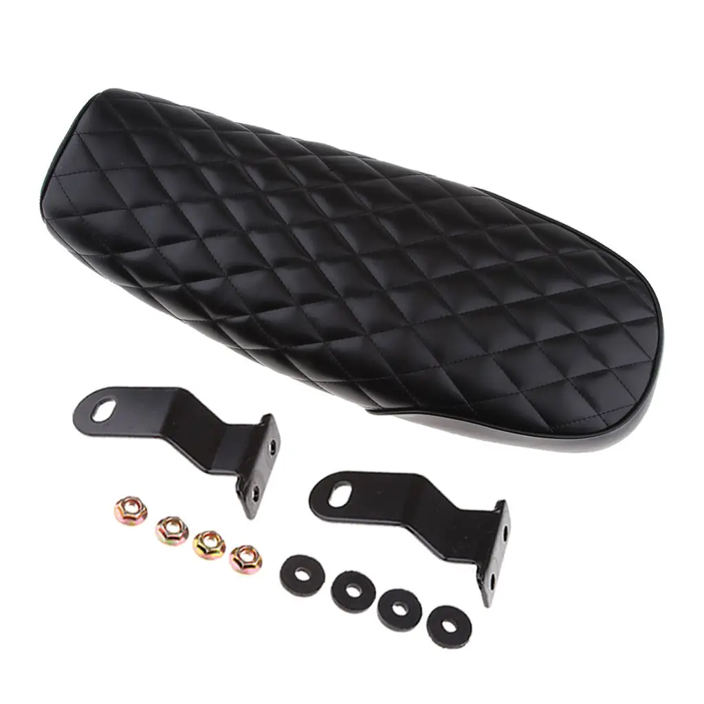 

dolity Motorcycle Vintage Cafe Racer Saddle Seat Stylish Rhombus Pattern , Black Waterproof Artificial Leather
