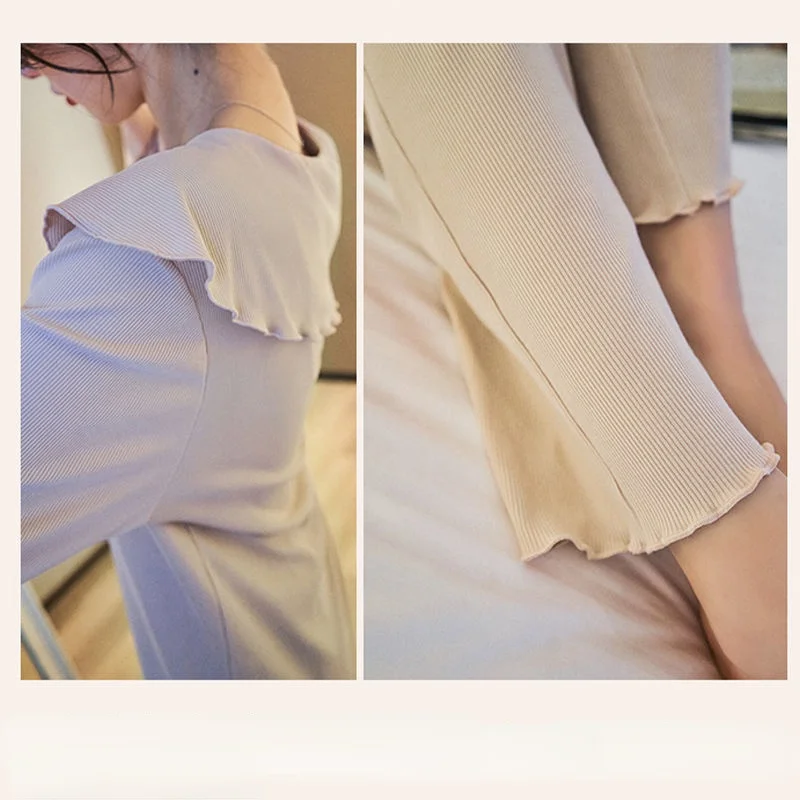 QWEEK Kawaii Pajamas Clothing Sets for Pregnant Women Autumn Two Piece Sleepwear Cute Pijama Solid Pyjama Suit Plus Size 3XL 4XL