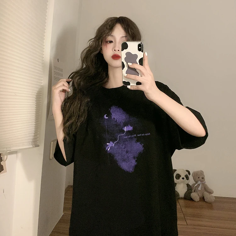 

4368 Dark stone bear print short-sleeved T-shirt women's summer 2021 new style