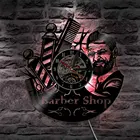 Настенные часы для парикмахера, уход за волосами, виниловая пластина, на батарейках, модный декоративный светодиодный светильник для парикмахера, подарок