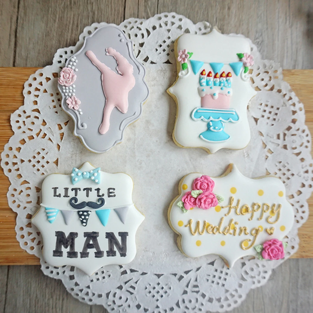 

Sugar Biscuit Mold 3Pcs Plaque Cutter Cookies Frame DIY Cake Oval Square Rectangle Fancy Cookie Mold Stamp Pastry Tool
