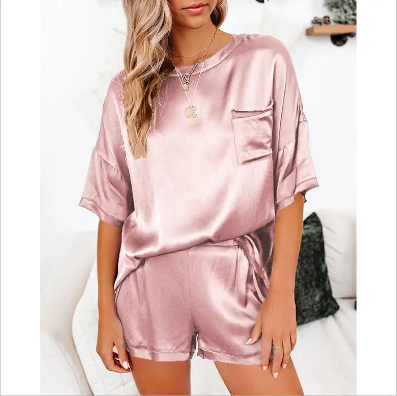 

tracksuit women 2021summer new satin pajamas home service short-sleeved shorts irregular two-piece suit shorts sets female
