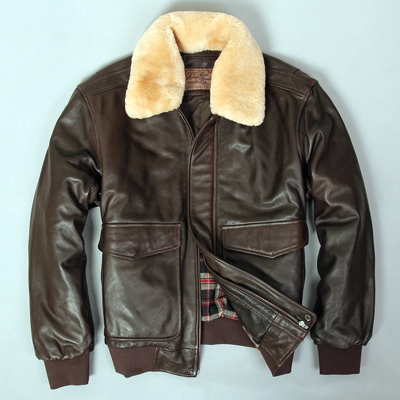 Darp brown militaly air force летная куртка с меховым воротником из натуральной кожи, Мужская зимняя темно-коричневая куртка из овчины, куртка-пилот - Цвет: Darp brown