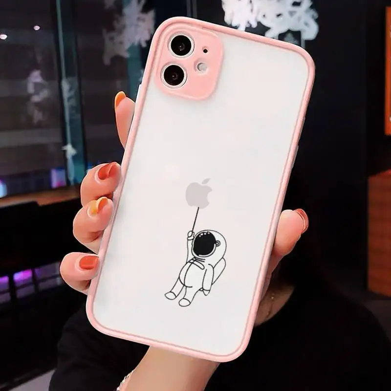 

Cartoon astronaut Phone Case Matte Transparent for iPhone 7 8 11 12 s mini pro X XS XR MAX Plus cover funda