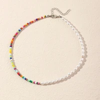 colorful rice beads imitation pearls necklace for women gold silver color fish line necklaces female 2021 fashion jewelry new