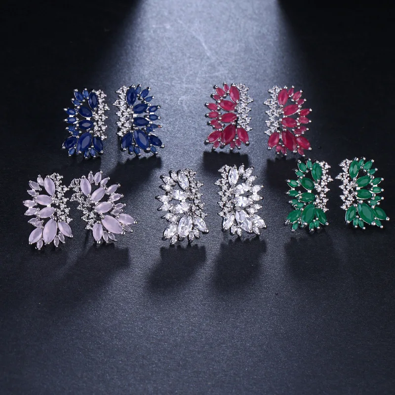 

Ekopdee Flower Design Cubic Zirconia Stud Earrings For Women Aretes De Plata Zircon Trendy Earring Female Wedding Jewelry 2021