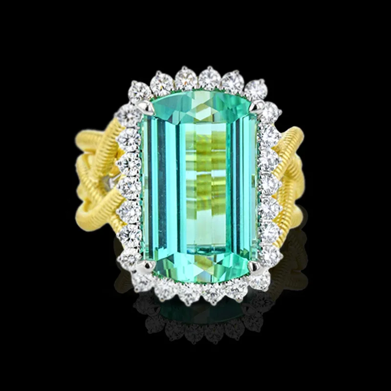 

Hot Elegant Gold Color Finger Jewelry Rings for Women Fashion Wedding Engagement Rings Gifts Classical Green Crystal Zircon Ring