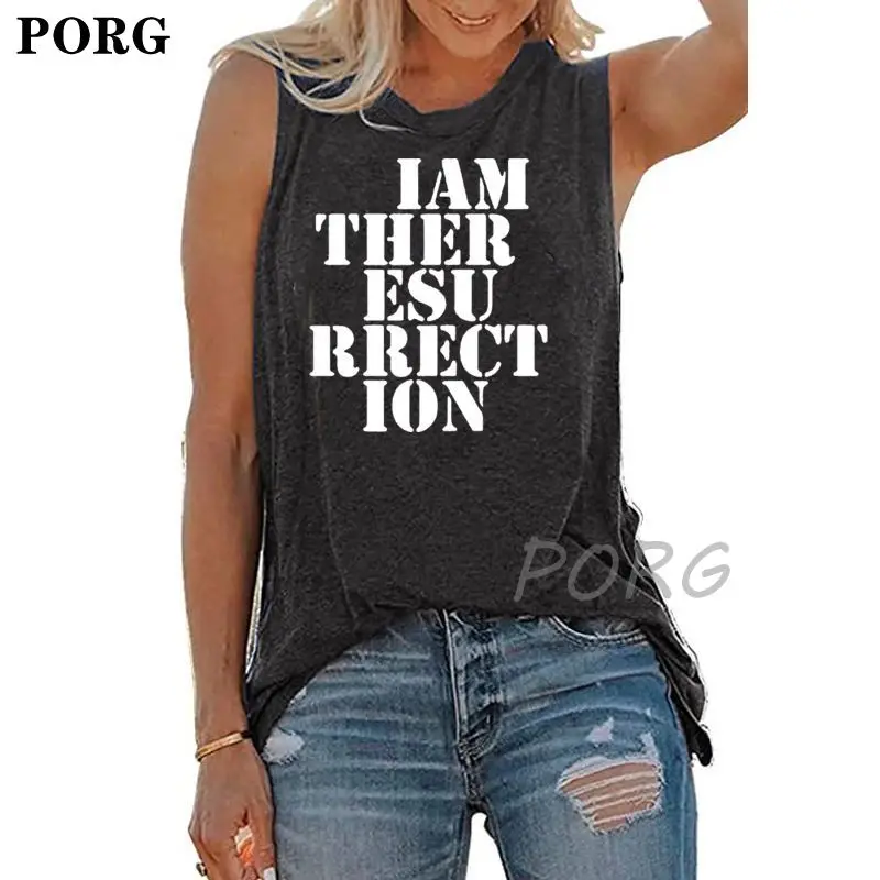

I Am The Resurrection New Fashion Women Crop Top Sleeveless Print Summer Casual Top Women Short Cropped Tops Vest Tank Tops