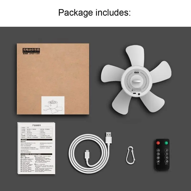 

8000mAh USB Rechargeable Remote Control Timing 4 Gears Ceiling Fan for Tent Bed